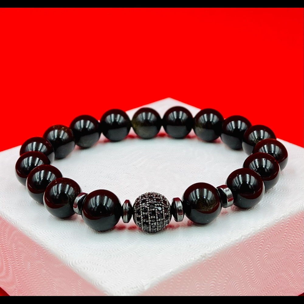Men’s Natural Black Obsidian Strength Bracelet
